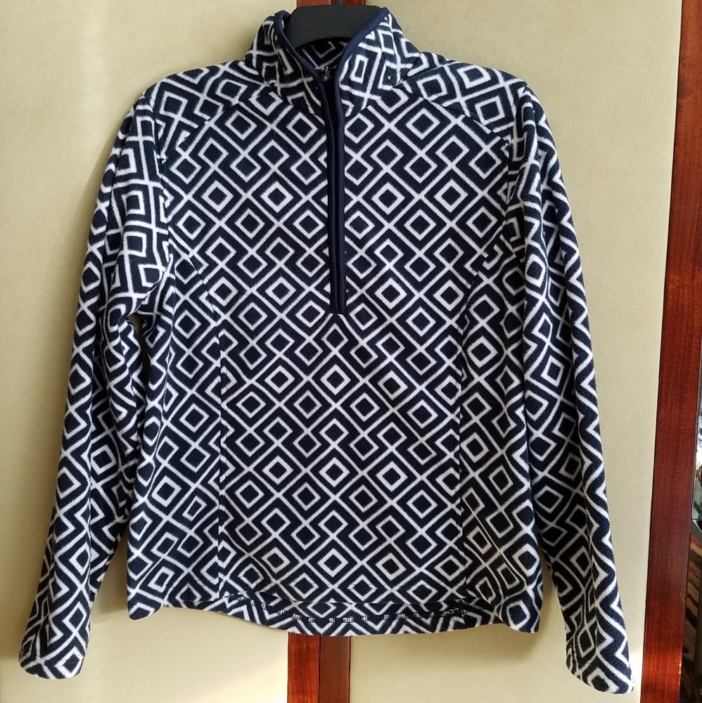 Lands' End Fleece Blue Geometric Print 1/2 Zip Top M